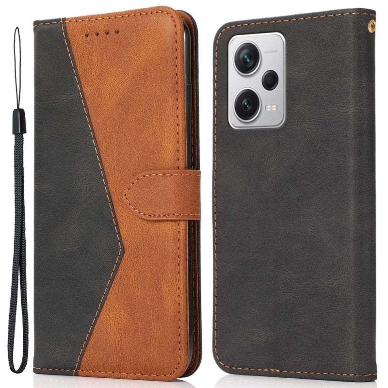 Capa Flip Para Xiaomi Redmi Note 12 Pro De Cordão Correia De Dois Tons