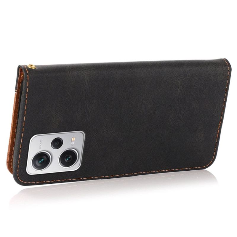 Capa Flip Para Xiaomi Redmi Note 12 Pro De Cordão Correia De Dois Tons