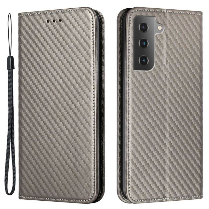 Capa De Celular Para Samsung Galaxy S23 5G De Cordão Flip Estilo Strappy Fibra De Carbono