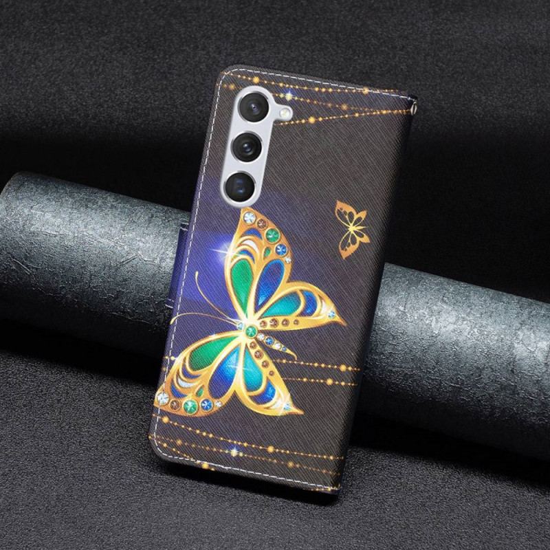 Capa De Couro Para Samsung Galaxy S23 5G Borboleta Real
