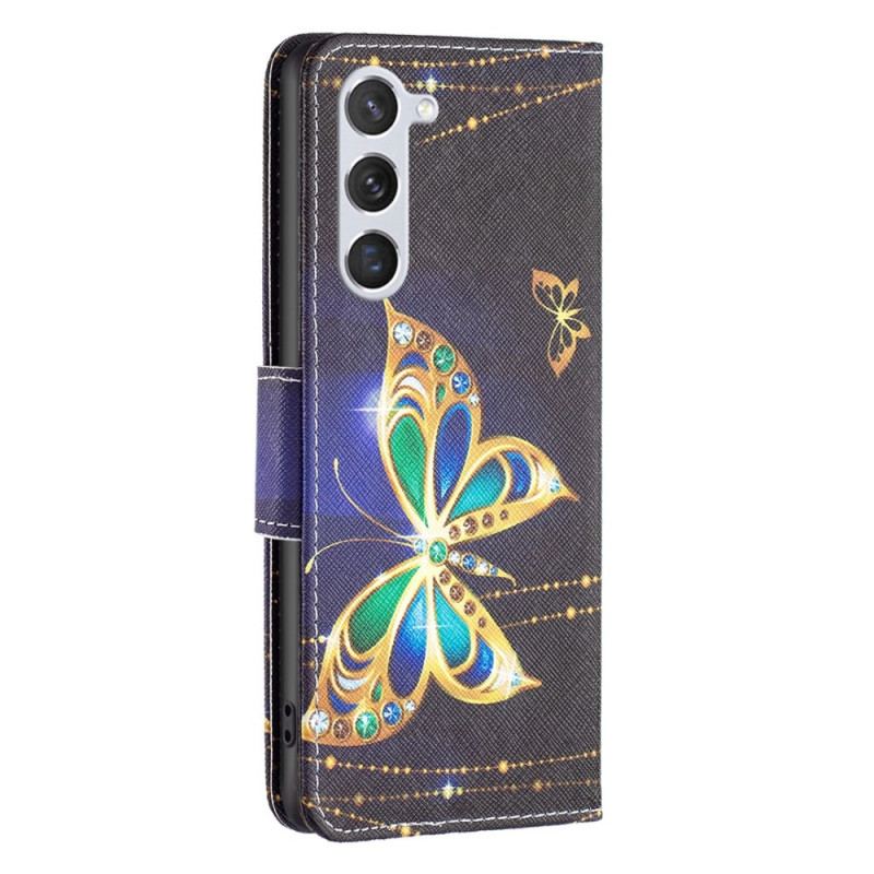 Capa De Couro Para Samsung Galaxy S23 5G Borboleta Real