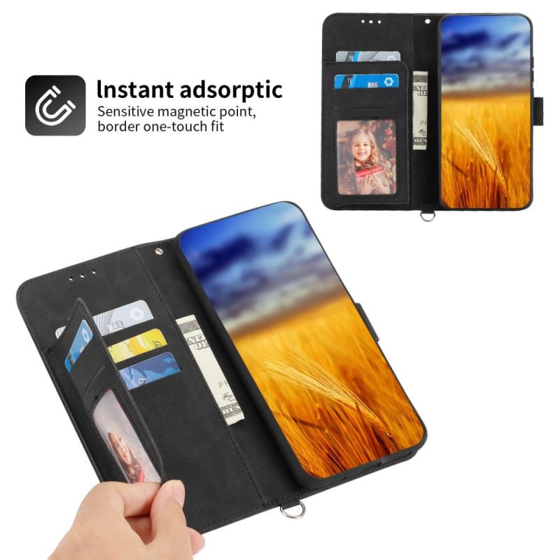 Capa De Couro Para Samsung Galaxy S23 5G De Cordão Mandala De Renda Com Tiras