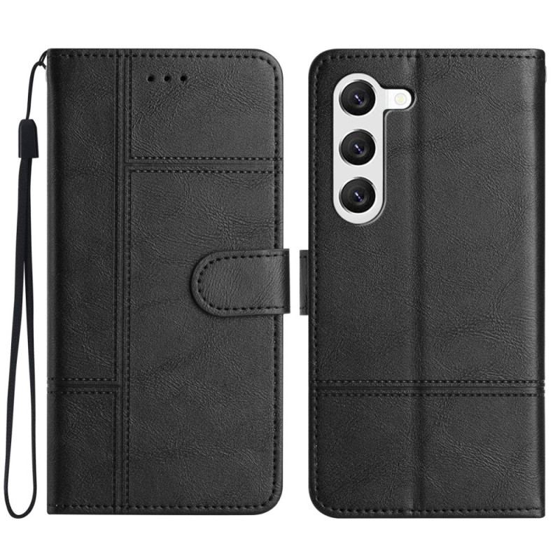 Capa De Couro Para Samsung Galaxy S23 5G De Cordão Negócios Em Cordão