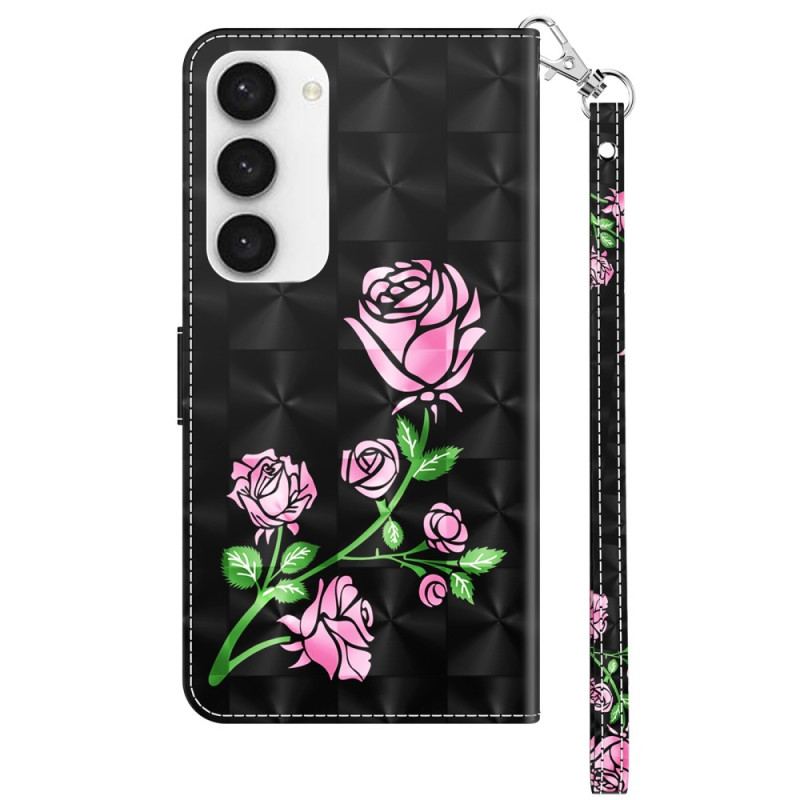 Capa De Couro Para Samsung Galaxy S23 5G De Cordão Strappy Gráfico Rosa