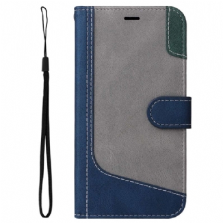 Capa De Couro Para Samsung Galaxy S23 5G Dois Tons Com Alça