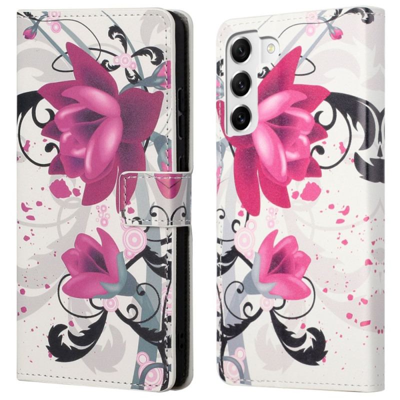 Capa De Couro Para Samsung Galaxy S23 5G Flores Tropicais