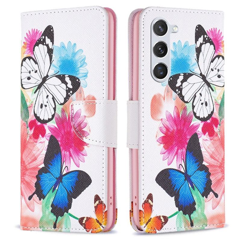 Capa Em Pele Para Samsung Galaxy S23 5G Borboletas