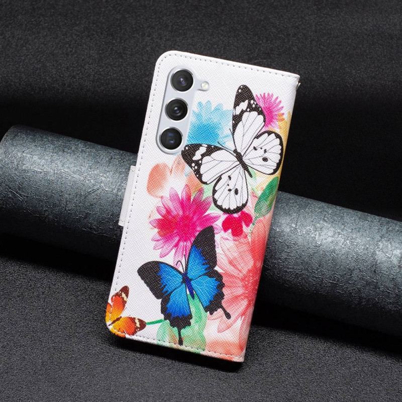 Capa Em Pele Para Samsung Galaxy S23 5G Borboletas