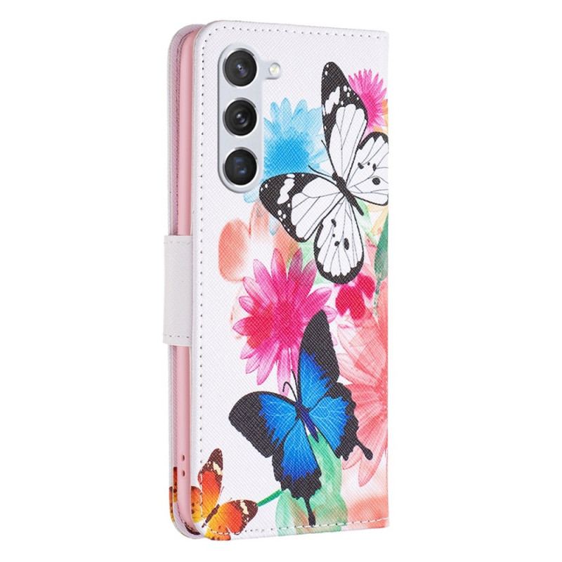 Capa Em Pele Para Samsung Galaxy S23 5G Borboletas