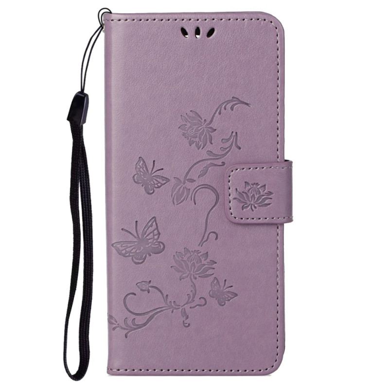 Capa Em Pele Para Samsung Galaxy S23 5G Borboletas E Flores