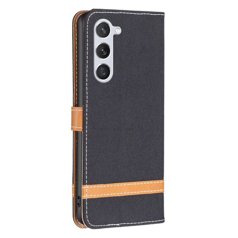 Capa Em Pele Para Samsung Galaxy S23 5G De Cordão Correia Efeito Tecido E Couro