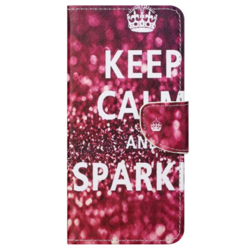 Capa Em Pele Para Samsung Galaxy S23 5G Mantenha A Calma E Brilhe