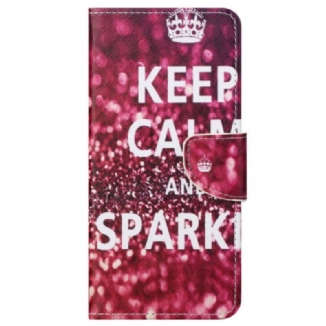 Capa Em Pele Para Samsung Galaxy S23 5G Mantenha A Calma E Brilhe