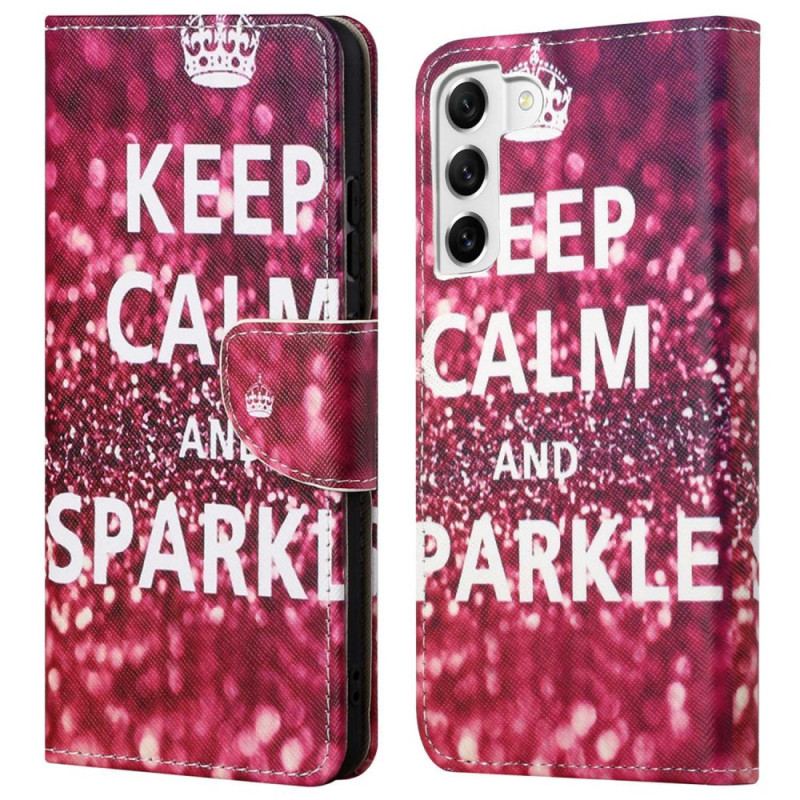 Capa Em Pele Para Samsung Galaxy S23 5G Mantenha A Calma E Brilhe
