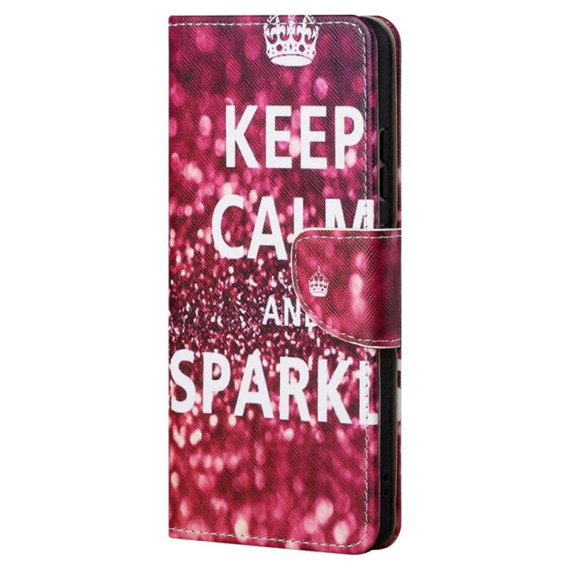 Capa Em Pele Para Samsung Galaxy S23 5G Mantenha A Calma E Brilhe