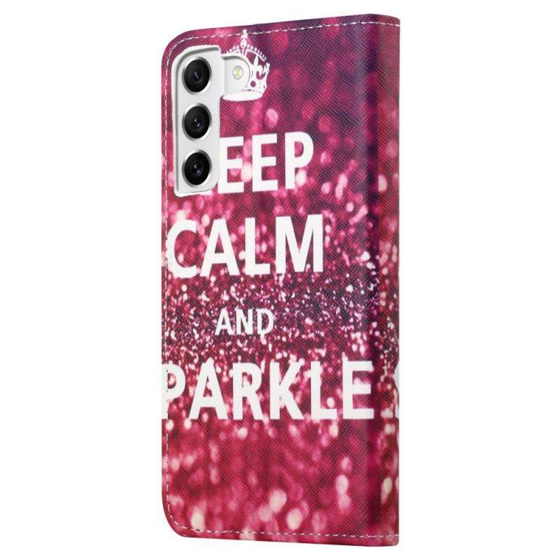 Capa Em Pele Para Samsung Galaxy S23 5G Mantenha A Calma E Brilhe