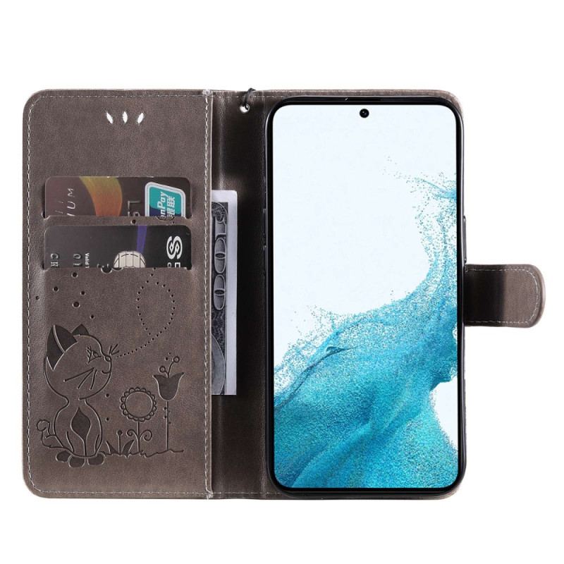 Capa Folio Para Samsung Galaxy S23 5G De Cordão Strappy Gato E Abelhas