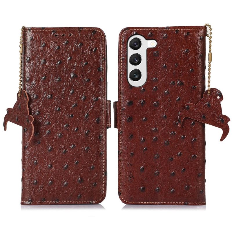 Capa Folio Para Samsung Galaxy S23 5G Rfid De Couro Texturizado Genuíno