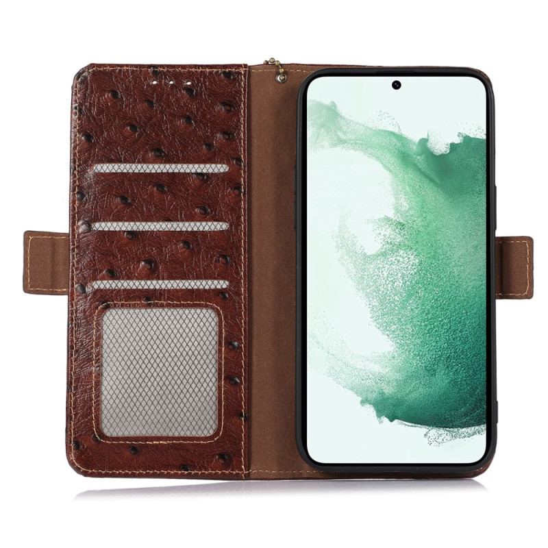 Capa Folio Para Samsung Galaxy S23 5G Rfid De Couro Texturizado Genuíno