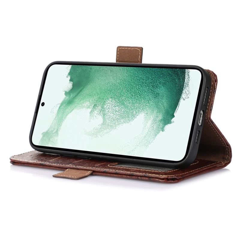 Capa Folio Para Samsung Galaxy S23 5G Rfid De Couro Texturizado Genuíno