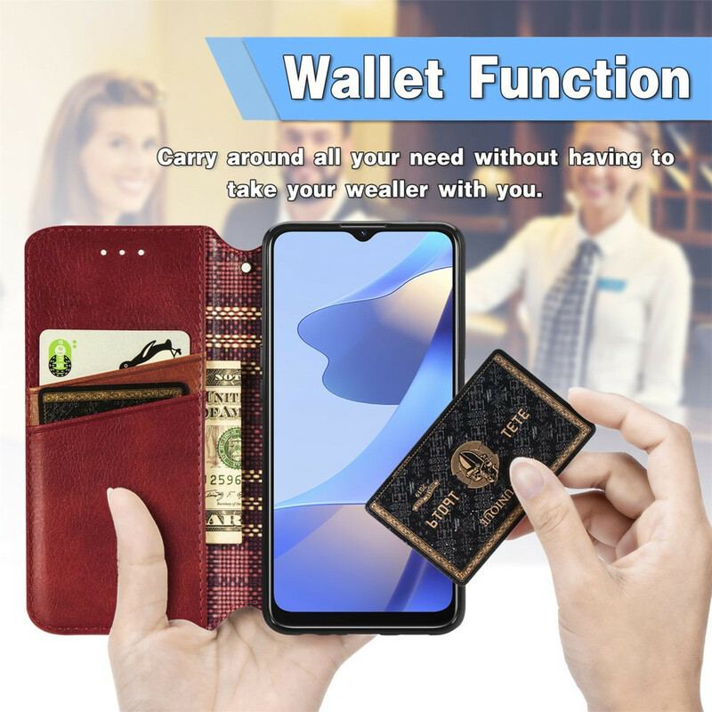 Capa De Celular Para Oppo A16 / A16s Flip Textura Diamante Efeito Couro