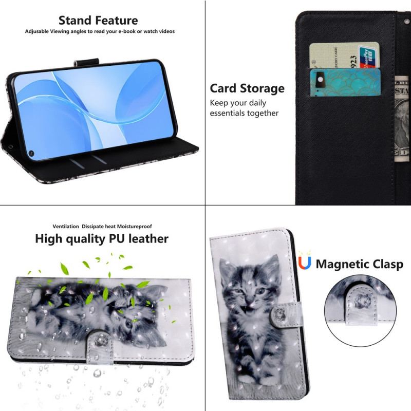 Capa De Couro Para Oppo A16 / A16s Gato Preto E Branco
