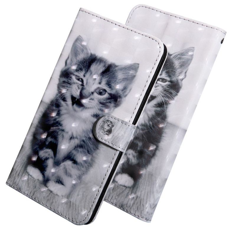 Capa De Couro Para Oppo A16 / A16s Gato Preto E Branco