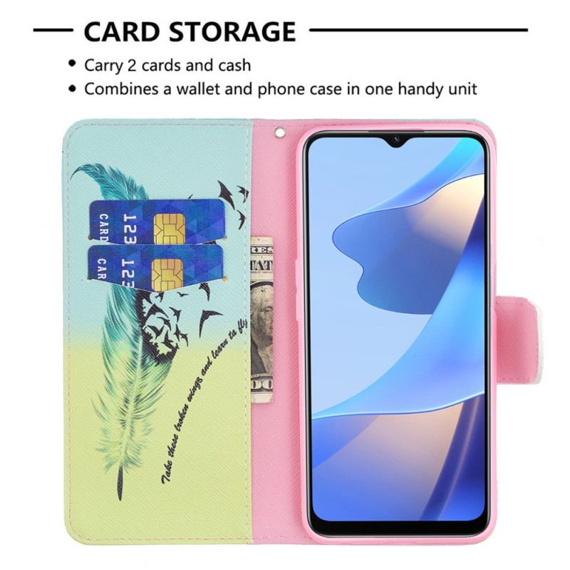 Capa De Couro Para Oppo A16 / A16s Pena Aprenda A Voar