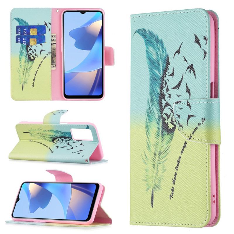 Capa De Couro Para Oppo A16 / A16s Pena Aprenda A Voar