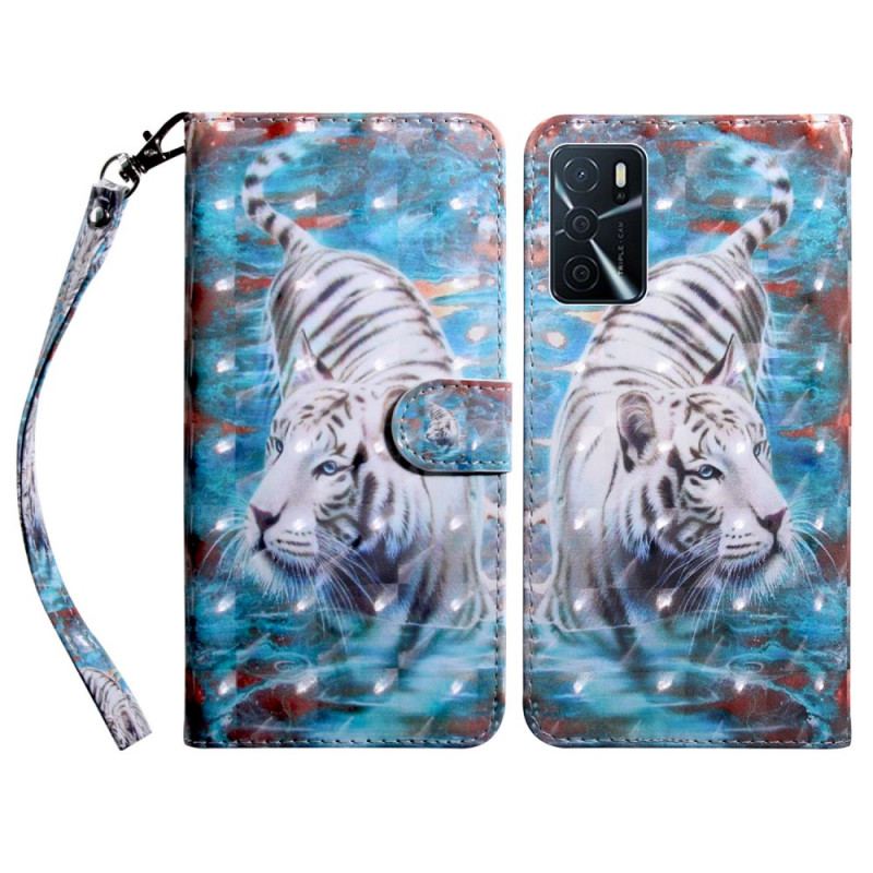 Capa De Couro Para Oppo A16 / A16s Tigre Na Água