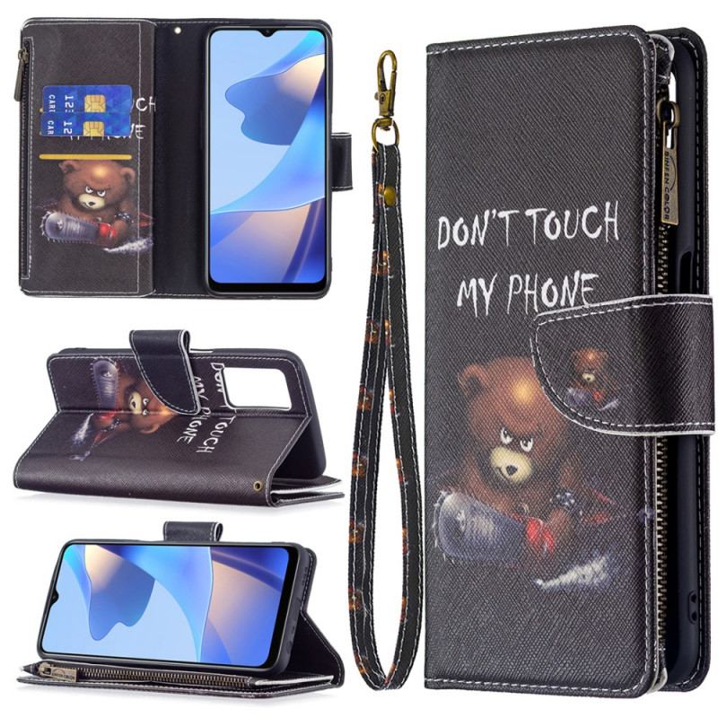 Capa De Couro Para Oppo A16 / A16s Urso De Bolso Com Zíper