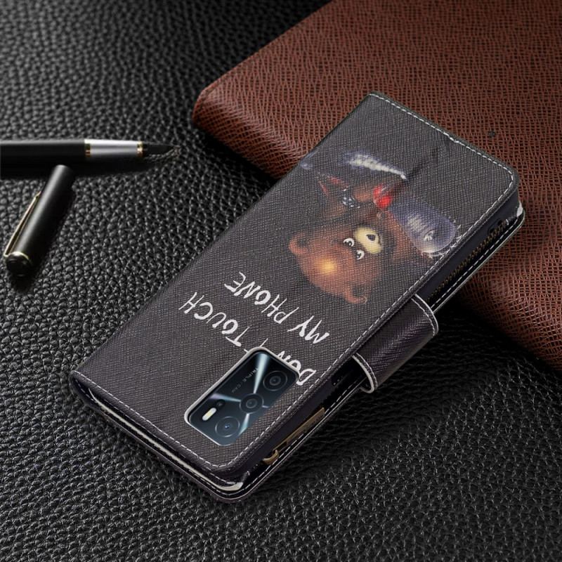 Capa De Couro Para Oppo A16 / A16s Urso De Bolso Com Zíper