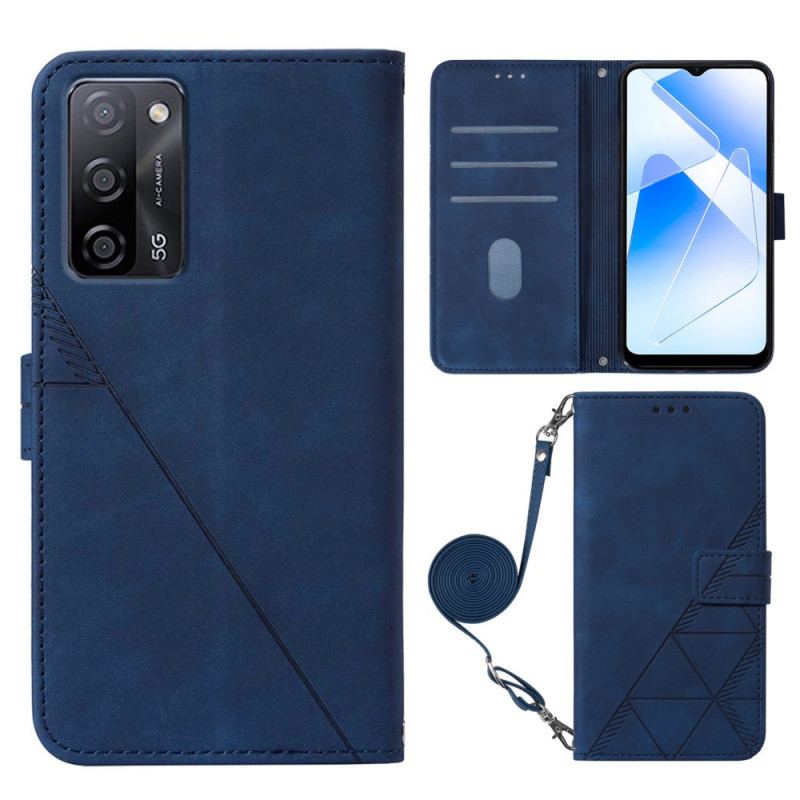 Capa Flip Para Oppo A16 / A16s Efeito Couro Com Alça De Ombro