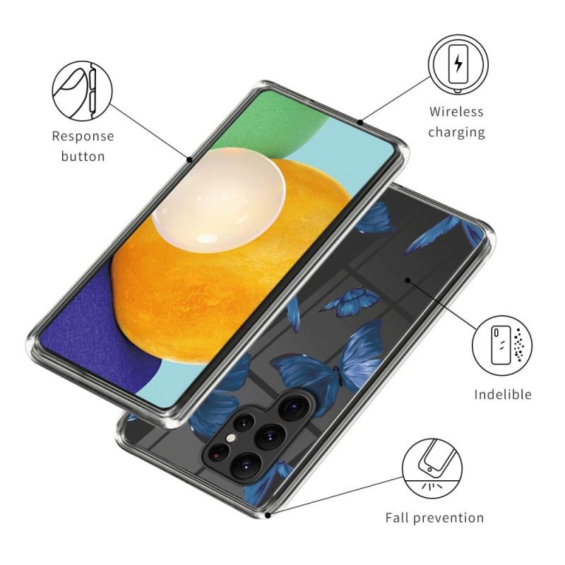 Capa De Celular Para Samsung Galaxy S23 Ultra 5G Borboletas Azuis