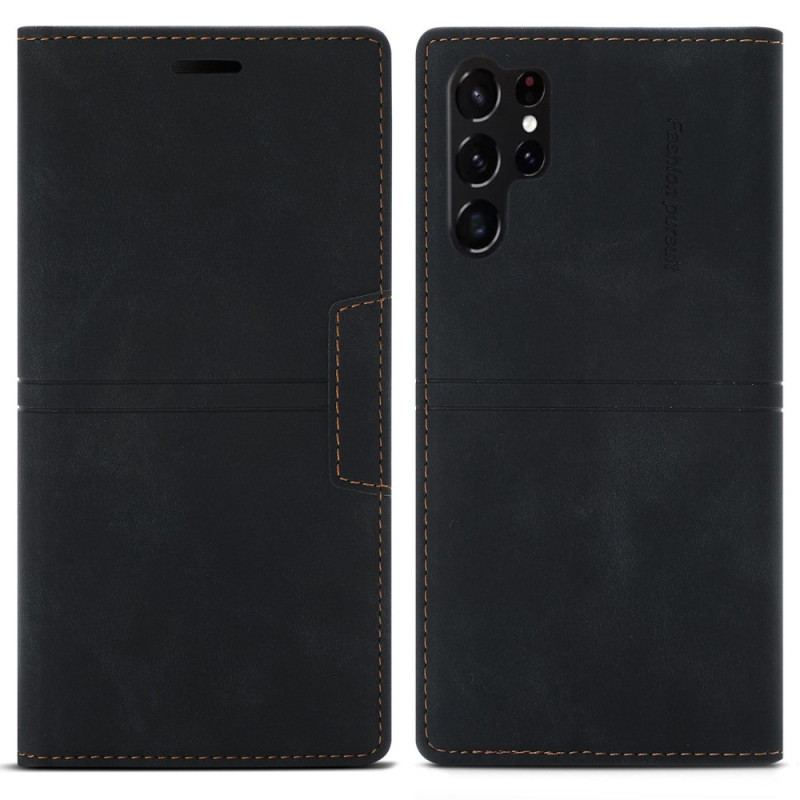 Capa De Celular Para Samsung Galaxy S23 Ultra 5G Flip Fecho Magnético Com Costura Estilo Couro