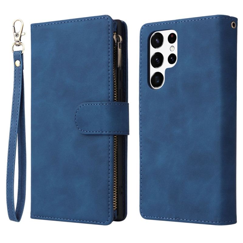 Capa De Couro Para Samsung Galaxy S23 Ultra 5G Bolsa Com Zíper