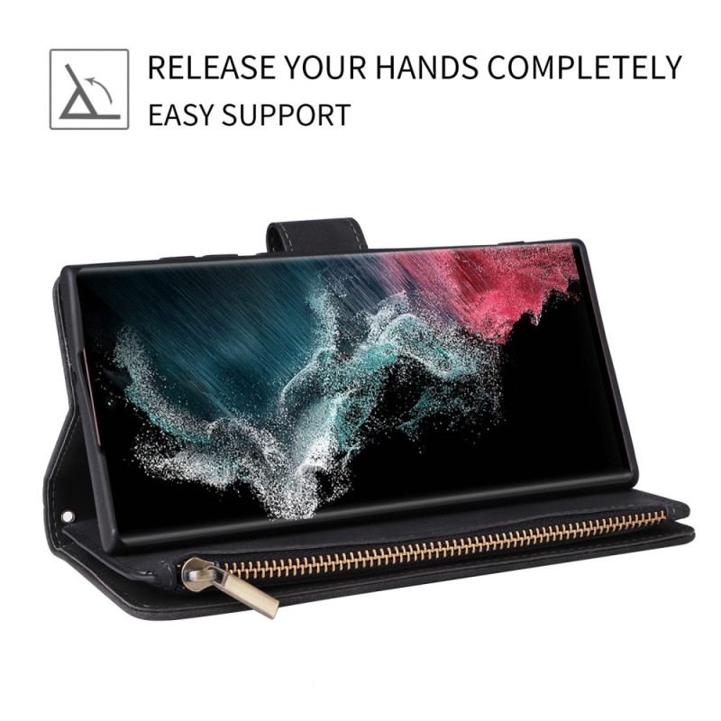 Capa De Couro Para Samsung Galaxy S23 Ultra 5G Bolsa Com Zíper