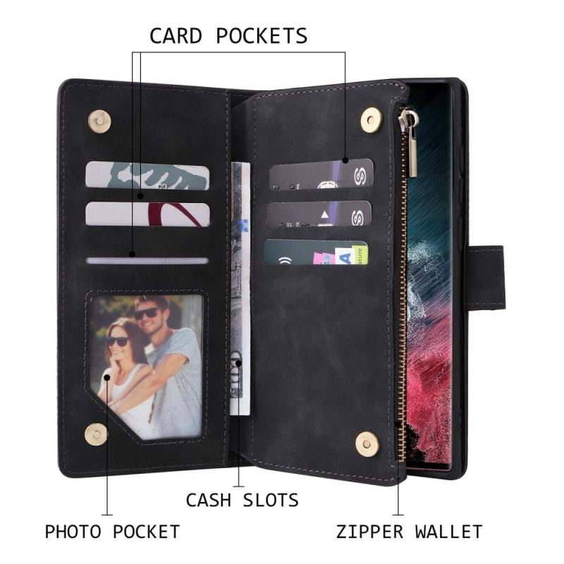 Capa De Couro Para Samsung Galaxy S23 Ultra 5G Bolsa Com Zíper
