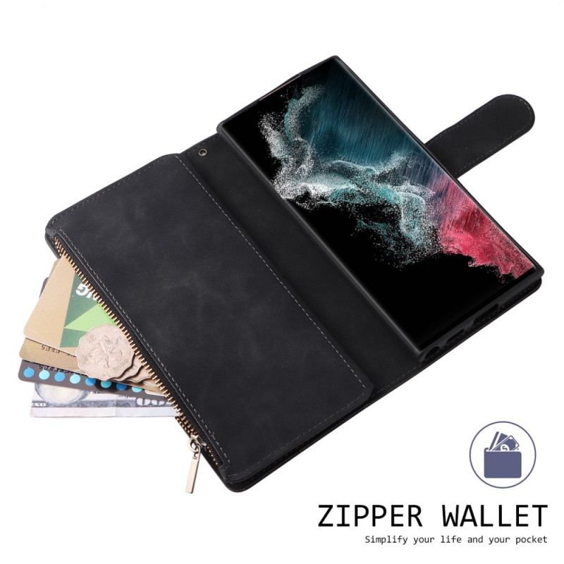 Capa De Couro Para Samsung Galaxy S23 Ultra 5G Bolsa Com Zíper
