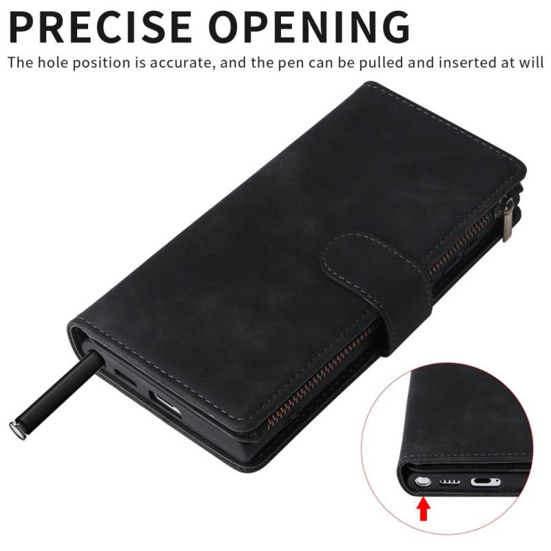 Capa De Couro Para Samsung Galaxy S23 Ultra 5G Bolsa Com Zíper