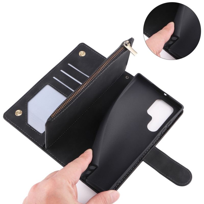 Capa De Couro Para Samsung Galaxy S23 Ultra 5G Bolsa Com Zíper