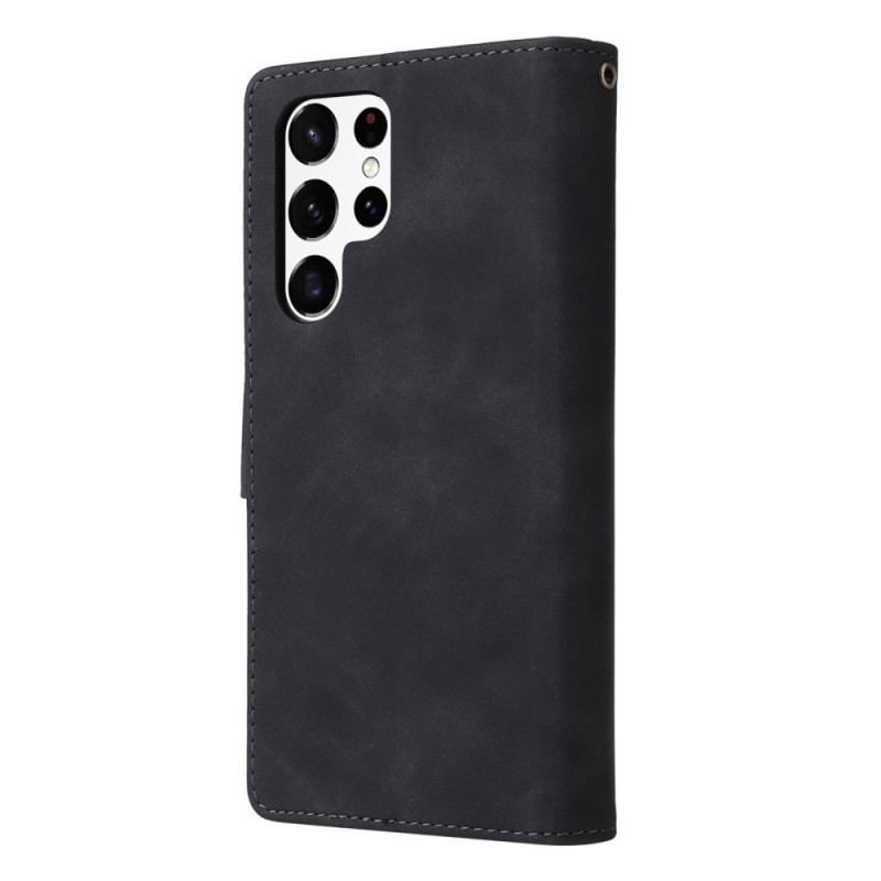 Capa De Couro Para Samsung Galaxy S23 Ultra 5G Bolsa Com Zíper