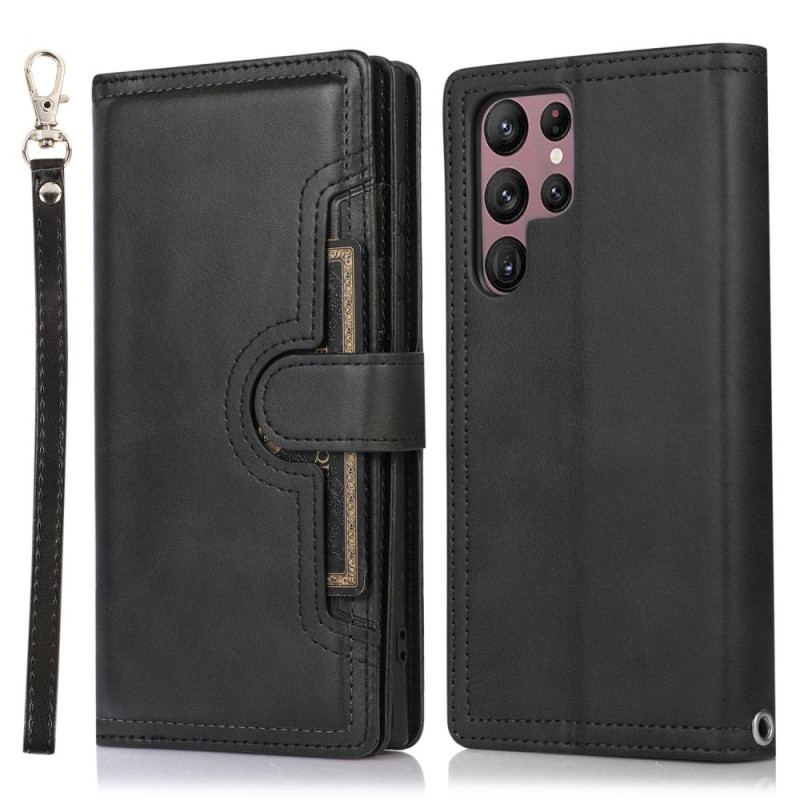 Capa De Couro Para Samsung Galaxy S23 Ultra 5G Cartões Múltiplos E Bolso Frontal
