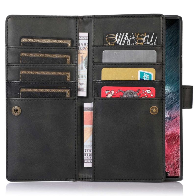 Capa De Couro Para Samsung Galaxy S23 Ultra 5G Cartões Múltiplos E Bolso Frontal