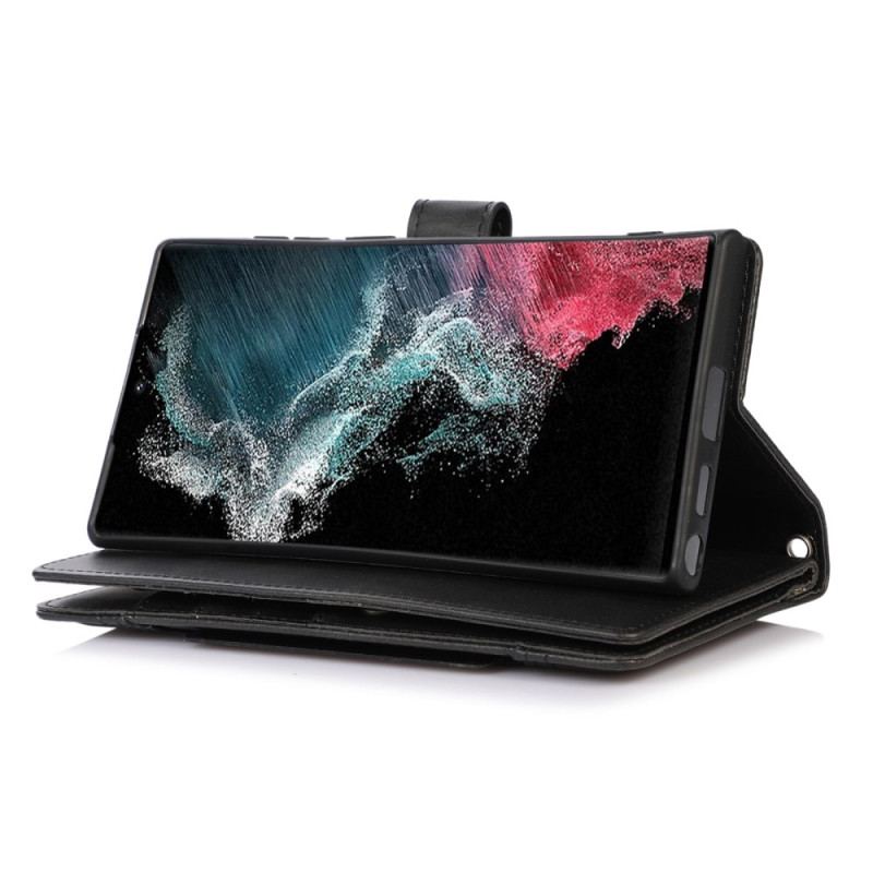 Capa De Couro Para Samsung Galaxy S23 Ultra 5G Cartões Múltiplos E Bolso Frontal