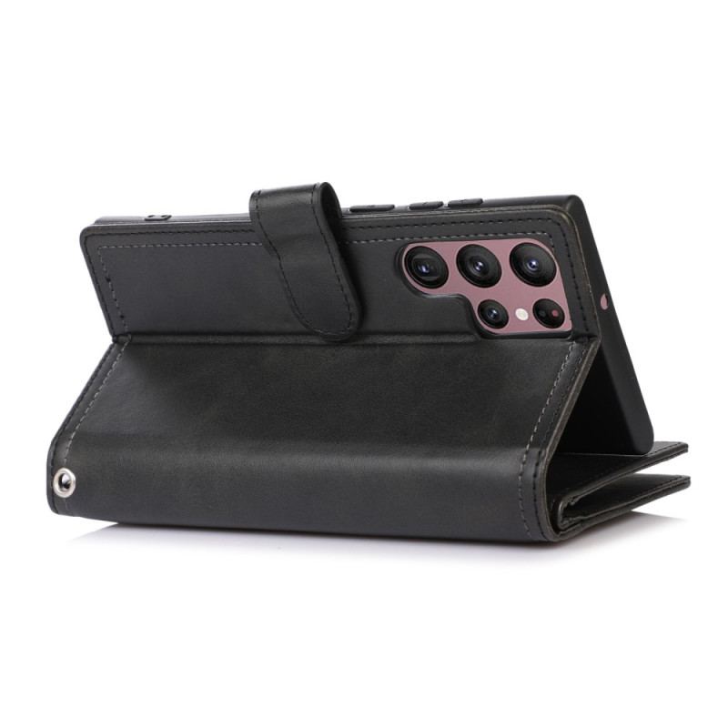 Capa De Couro Para Samsung Galaxy S23 Ultra 5G Cartões Múltiplos E Bolso Frontal