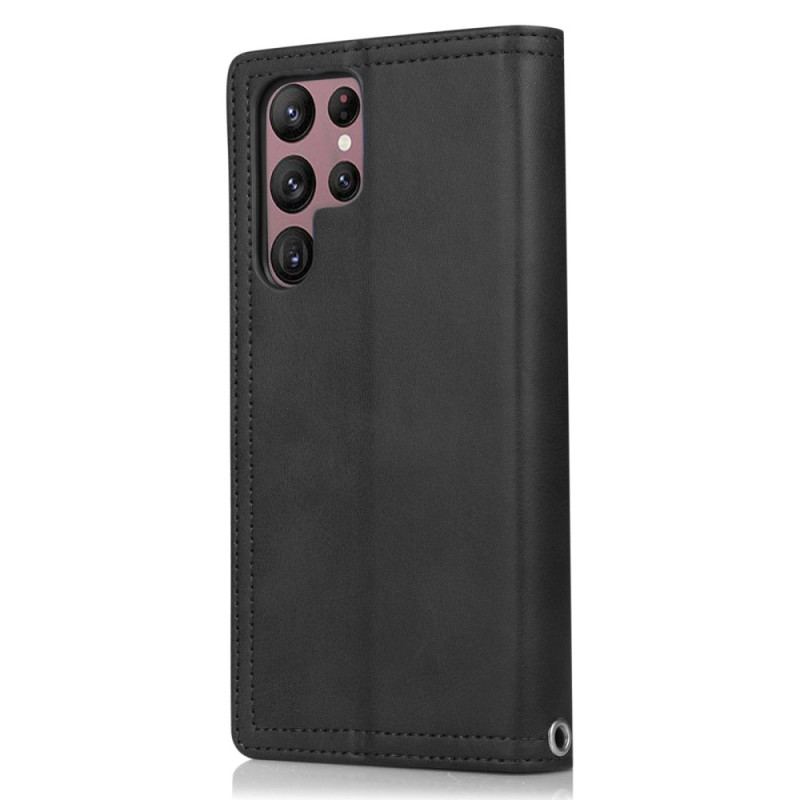 Capa De Couro Para Samsung Galaxy S23 Ultra 5G Cartões Múltiplos E Bolso Frontal