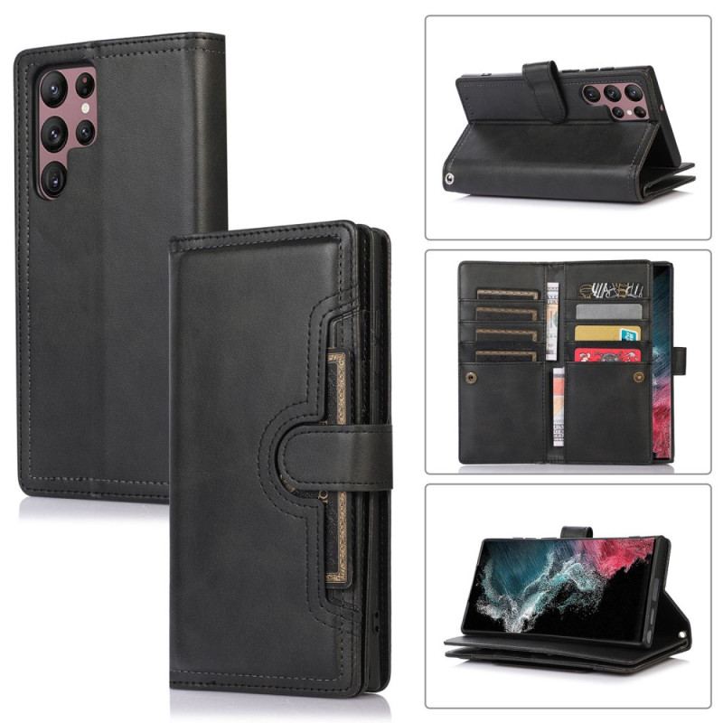 Capa De Couro Para Samsung Galaxy S23 Ultra 5G Cartões Múltiplos E Bolso Frontal