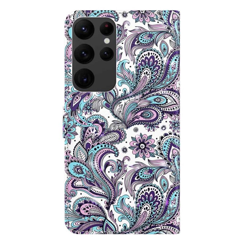 Capa De Couro Para Samsung Galaxy S23 Ultra 5G De Cordão Padrão Strappy Paisley