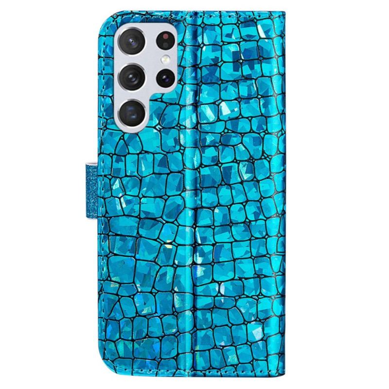 Capa De Couro Para Samsung Galaxy S23 Ultra 5G Diamantes De Crocodilo